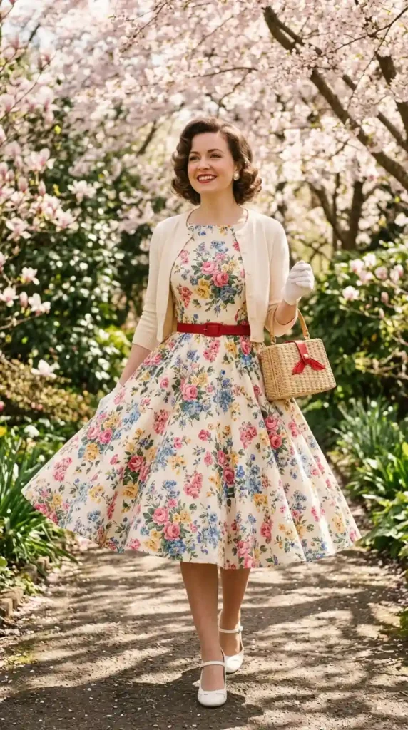 16 Vintage Spring Outfits to Bring Classic Charm to Your Wardrobe 5 pattern-swing-dress