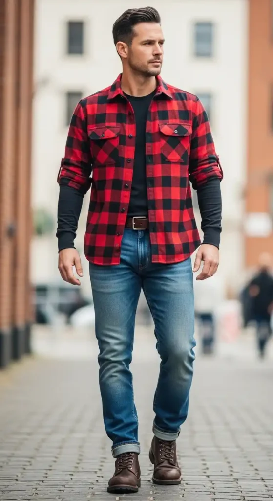 plaid-overshirt-over-long-sleeve-tee-with-pants