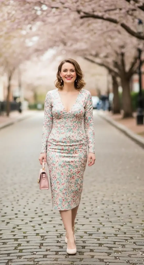 sleeved-deep-neck-bodycon-dress