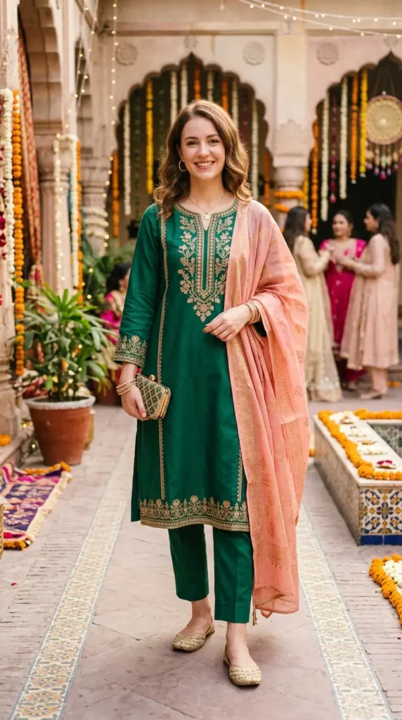 18 Modest Eid Outfit Ideas That Are Both Stylish and Comfortable 7 straight-cut-kurta-with-cigarette-trousers
