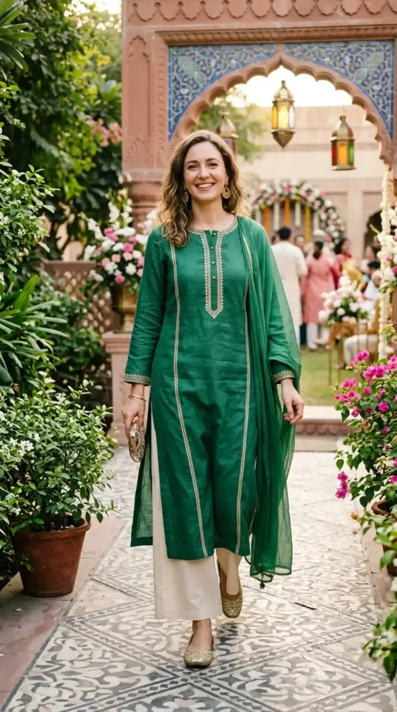 18 Modest Eid Outfit Ideas That Are Both Stylish and Comfortable 17 straight-kurta-with-side-slits
