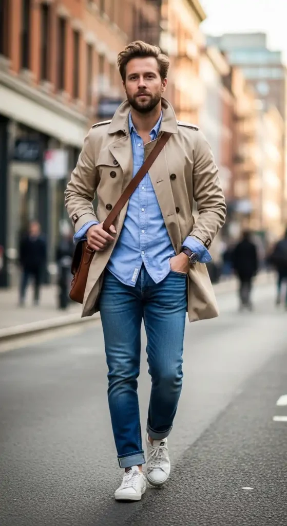 trench-coat-over-button-up-shirt-with-trousers