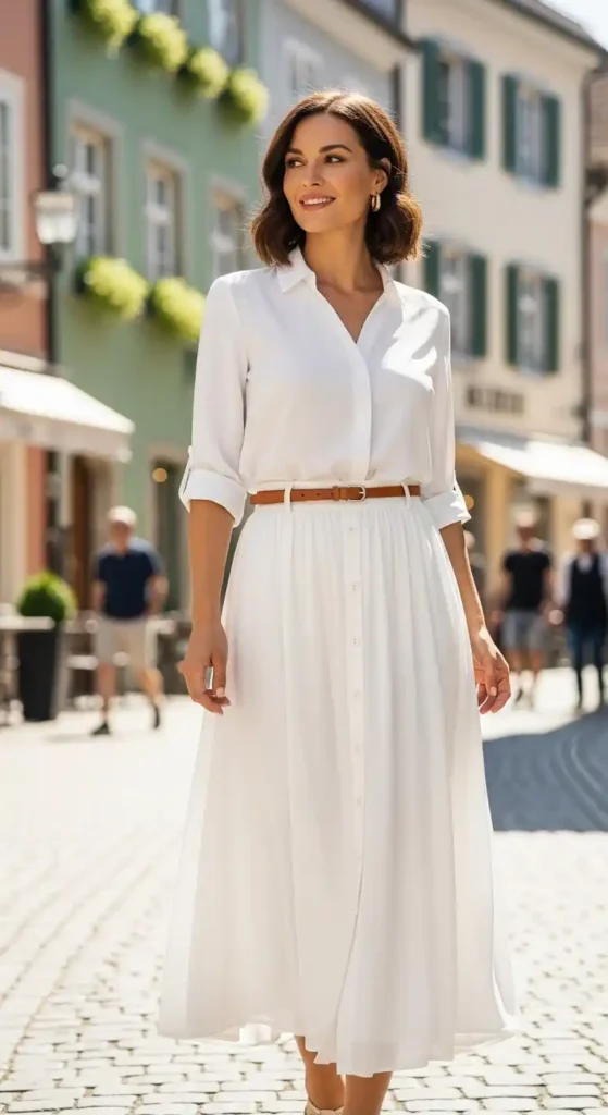 white-skirt-with-a-button-down-blouse