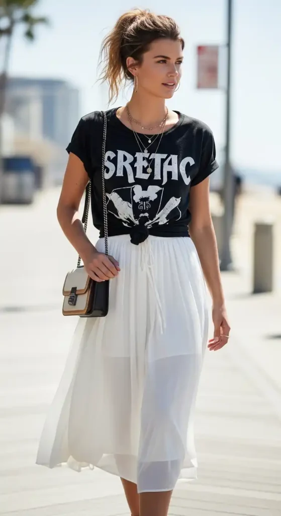 white-skirt-with-a-graphic-tee