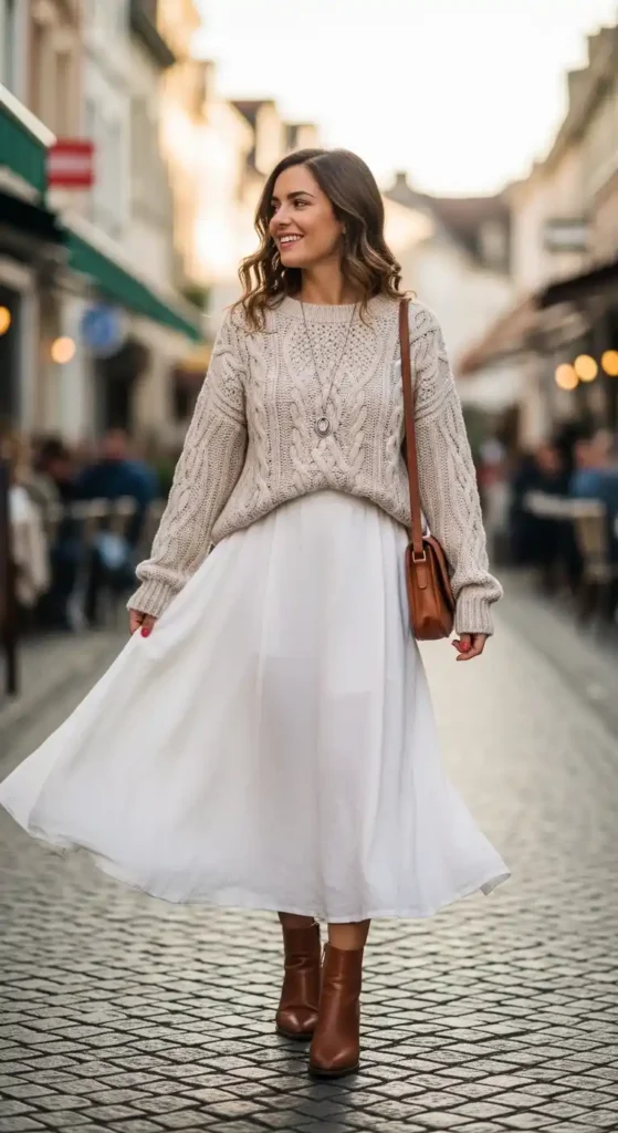 white-skirt-with-a-knitted-sweater