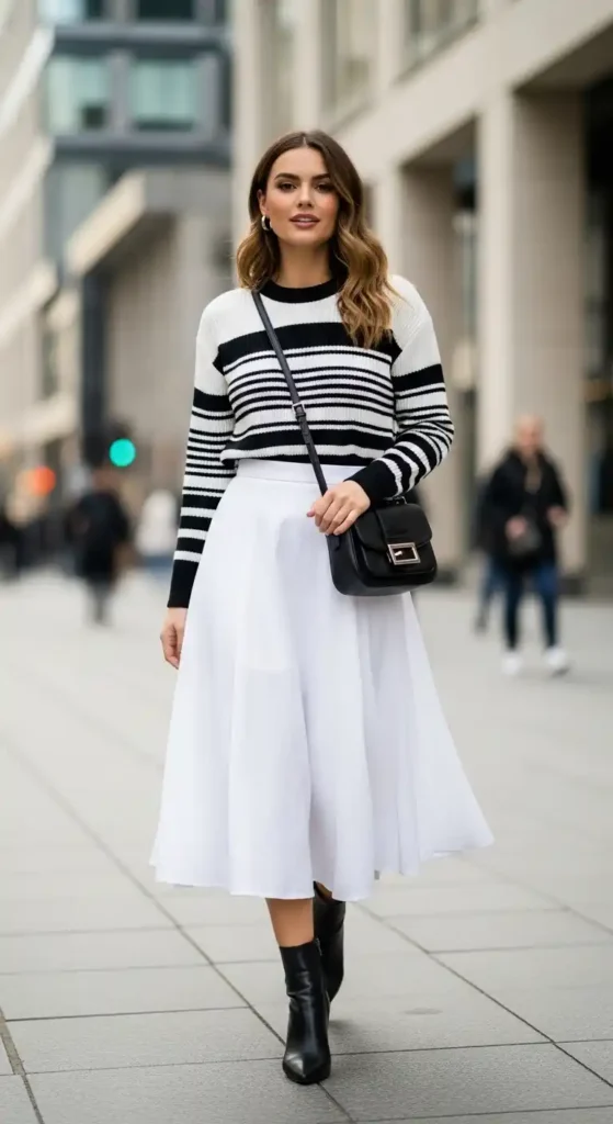 white-skirt-with-a-monochrome-top