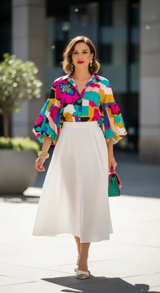 white-skirt-with-a-statement-blouse