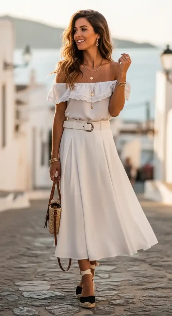 white-skirt-with-off-shoulder-top