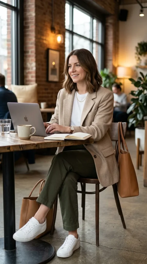 18 Business Casual Outfits That Are Stylish and Comfortable 17 blazer-basic-top-straight-leg-pants