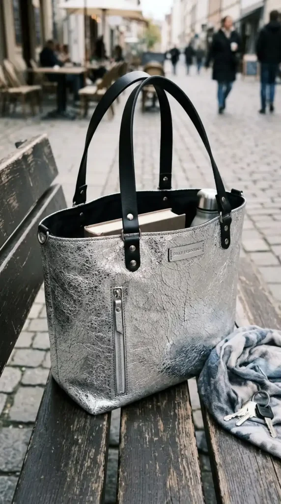 16 Must-Have Tote Bags for Everyday Style and Function 4 crackled-silver-bag