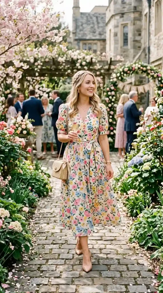 17 Trendy Chic Easter Outfits for an Elegant Easter Celebration 2 floral-midi-dress-with-nude-heels