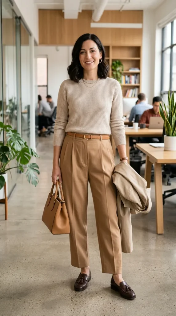 18 Business Casual Outfits That Are Stylish and Comfortable 19 jumper-pleated-pants