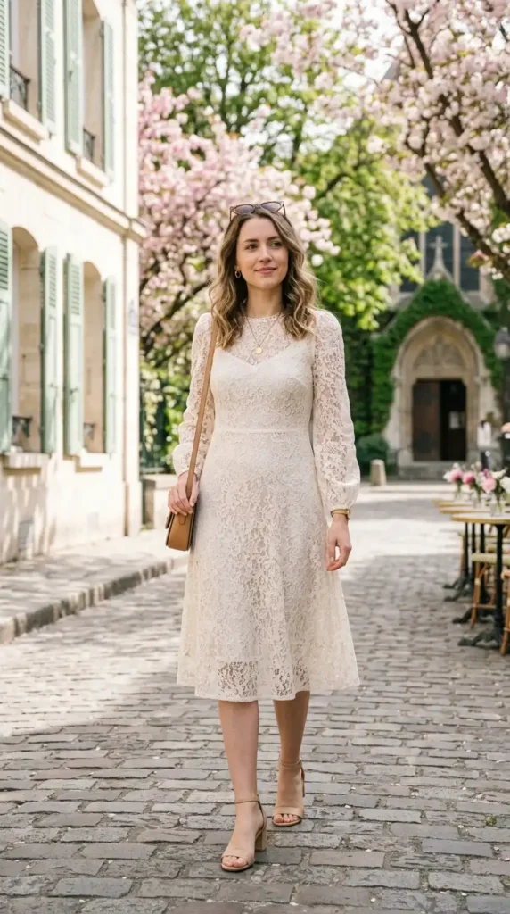 17 Trendy Chic Easter Outfits for an Elegant Easter Celebration 4 lace-dress-with-minimal-accessories