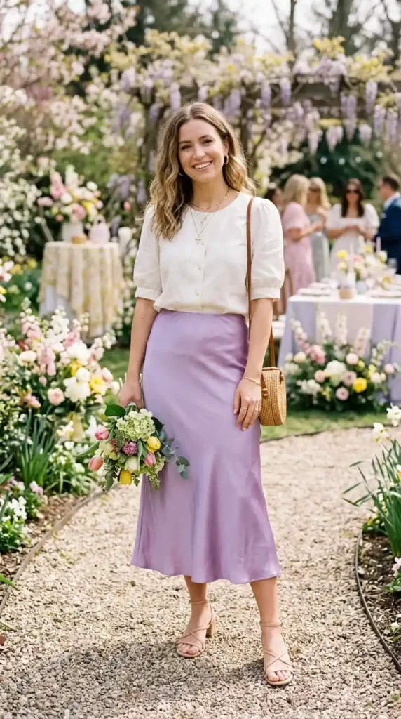 17 Trendy Chic Easter Outfits for an Elegant Easter Celebration 10 satin-skirt-with-a-simple-blouse