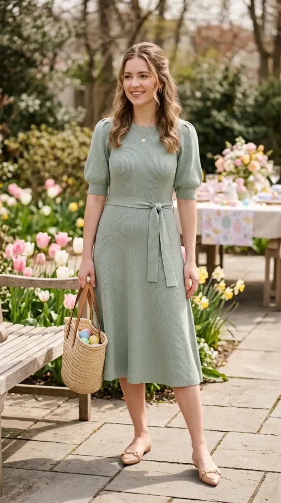 17 Trendy Chic Easter Outfits for an Elegant Easter Celebration 16 soft-knit-dress-with-flats