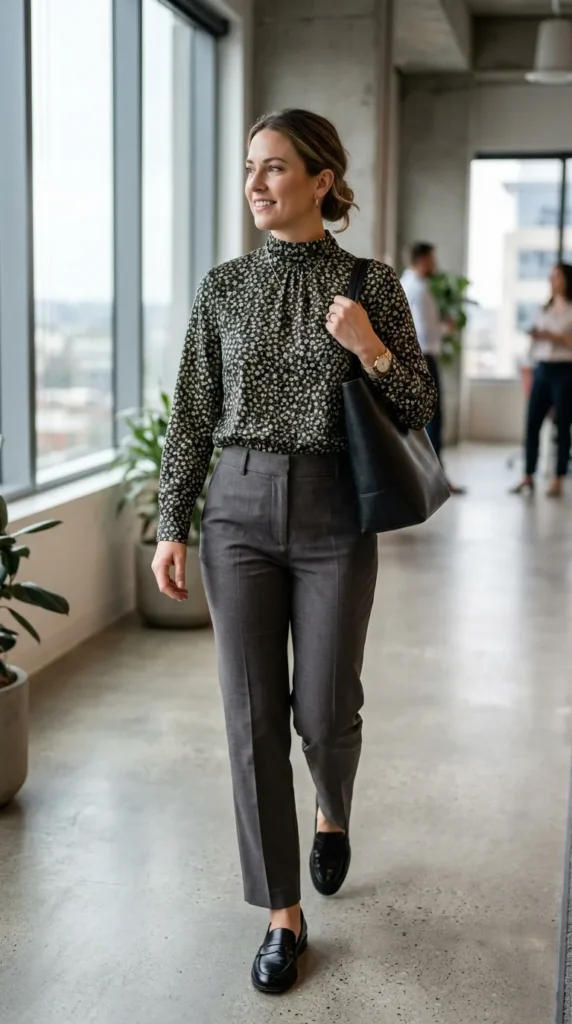 printed-blouse-with-neutral-pants