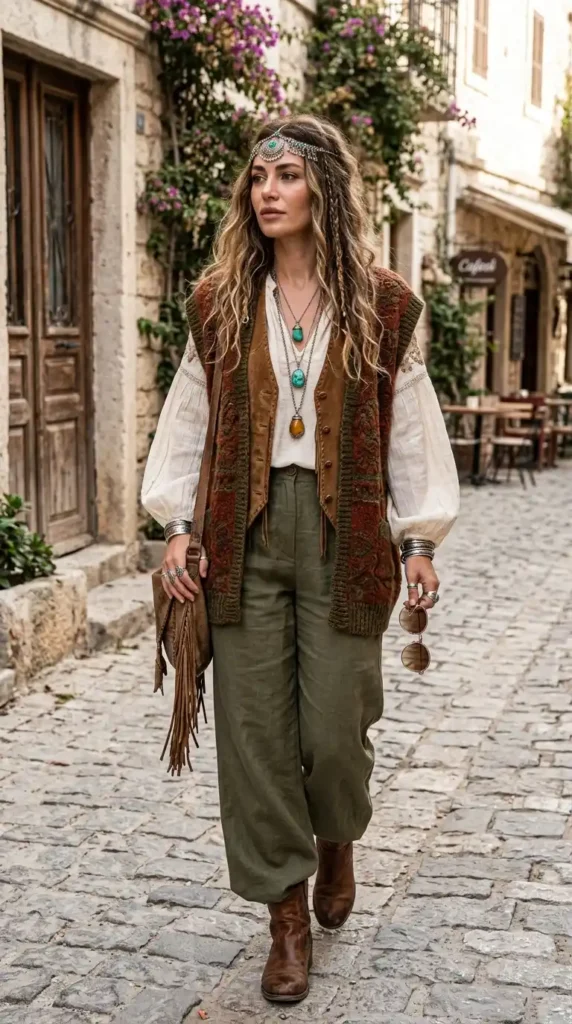 How to Wear Boho Blouses Outfits Like a Modern Bohemian Queen 5 add-layered-vests-for-texture