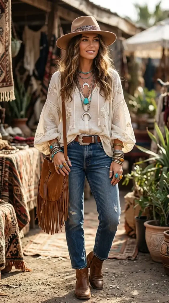 How to Wear Boho Blouses Outfits Like a Modern Bohemian Queen 9 add-statement-accessories