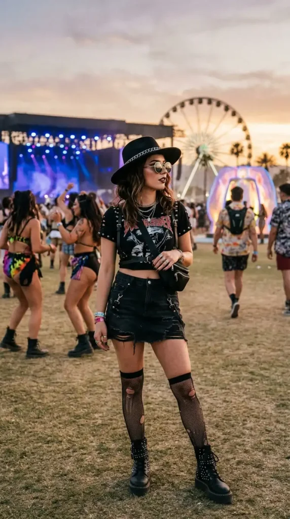 16 Dreamy Coachella Outfits for the Perfect Festival Aesthetic 12 black-edgy-festival-outfit