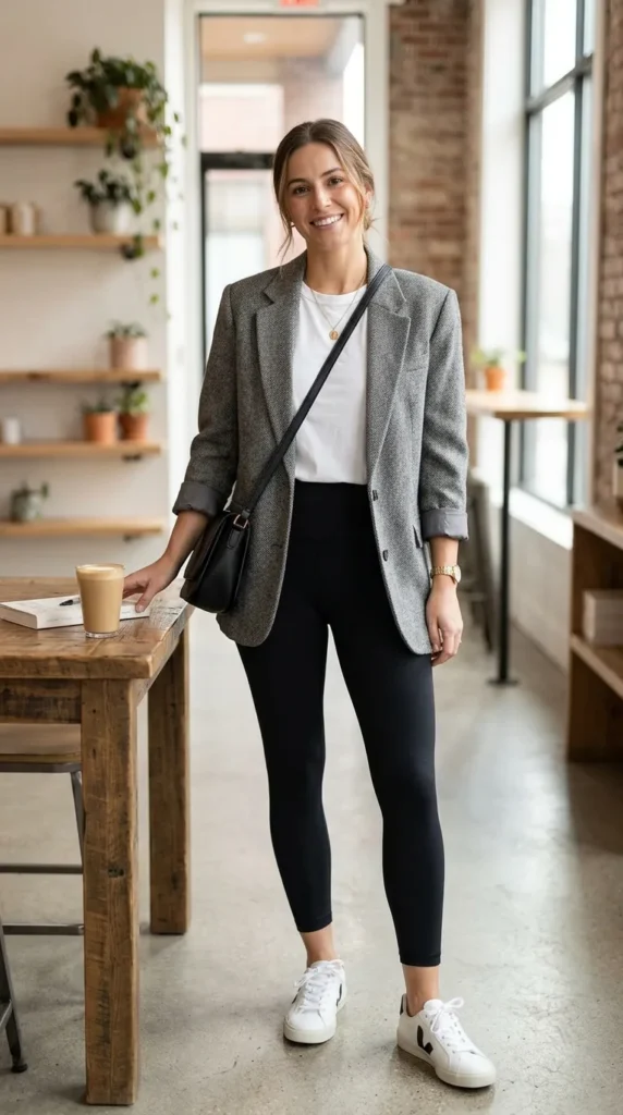 16 Cute Leggings Outfit Ideas for Easy Everyday Fashion Inspiration 9 blazer-with-black-leggings-and-basic-top