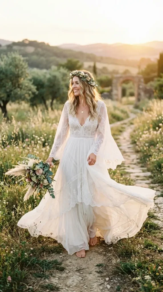 bohemian-flowing-wedding-dress