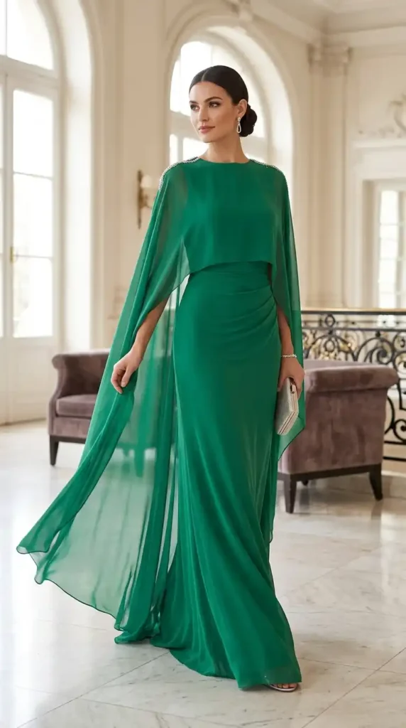 15 Trendy Glamour Dresses Ideas for a Chic & Modern Appearance 7 cape-style-chiffon-evening-dress