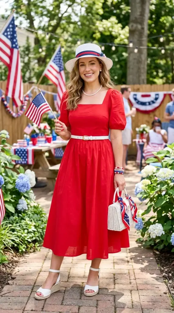 17 Amazing 4th of July Outfit Ideas to Show Your Patriotic Spirit 2 classic-red-dress-with-white-accessories