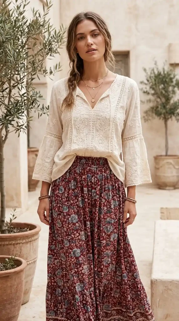 How to Wear Boho Blouses Outfits Like a Modern Bohemian Queen 4 create-a-feminine-look-with-maxi-skirts