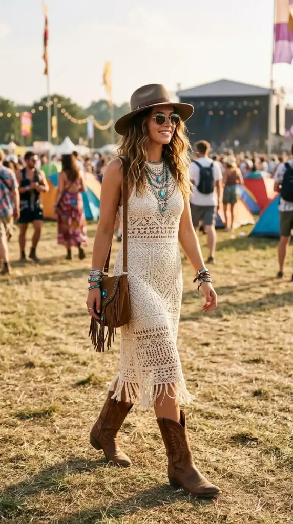crochet-midi-dress-with-western-boots