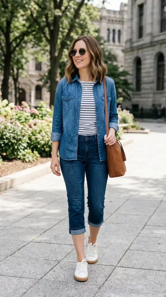 denim-shirt-layer-capri-outfit