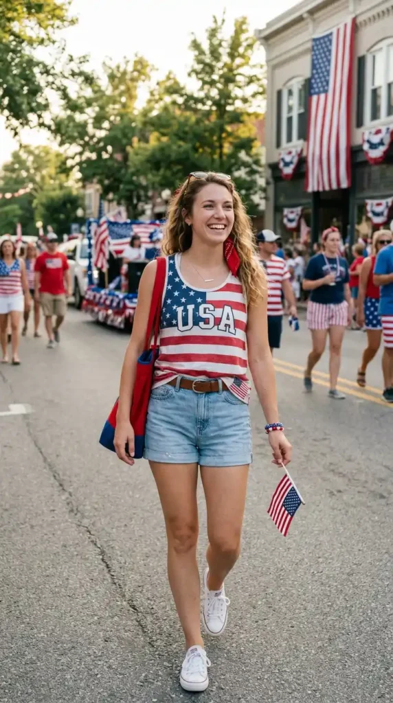 17 Amazing 4th of July Outfit Ideas to Show Your Patriotic Spirit 3 denim-shorts-and-flag-inspired-top