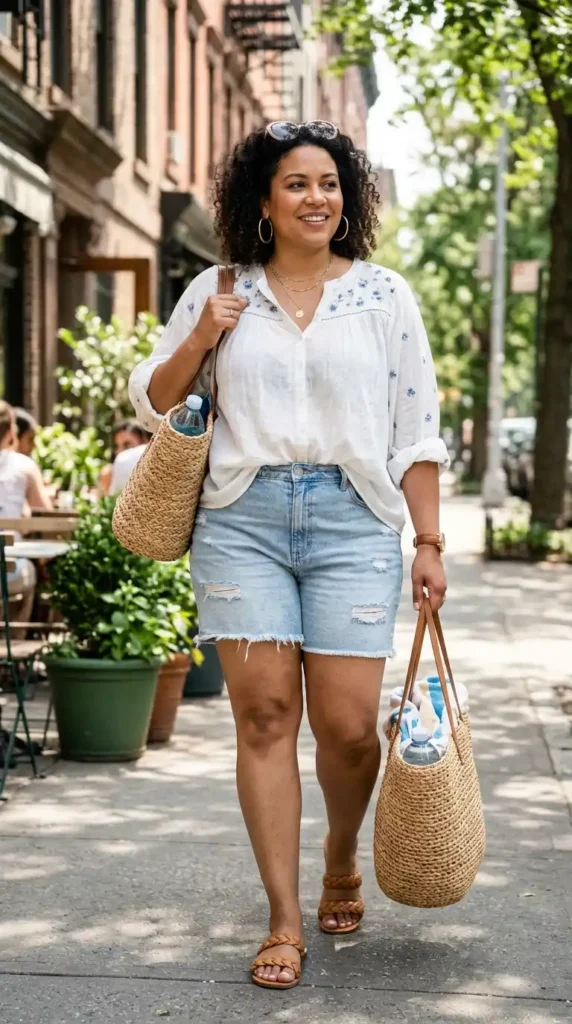 denim-shorts-with-breezy-blouse