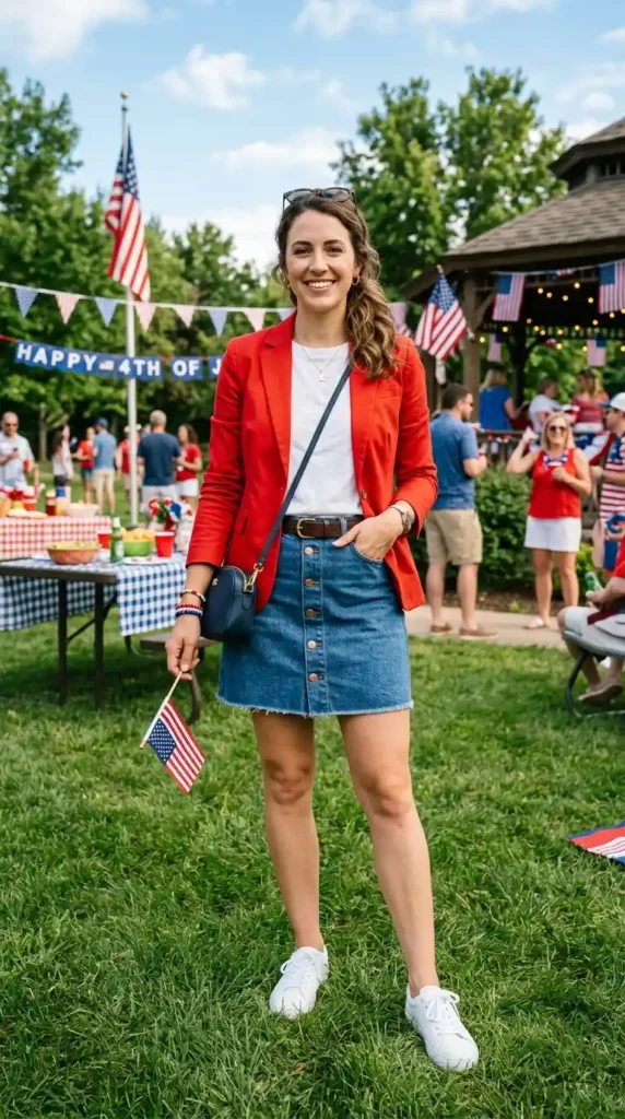denim-skirt-and-red-blazer-look