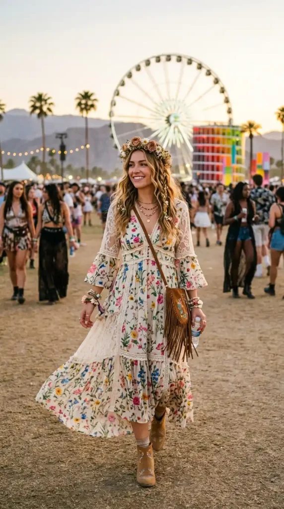 16 Dreamy Coachella Outfits for the Perfect Festival Aesthetic 13 floral-romantic-outfit