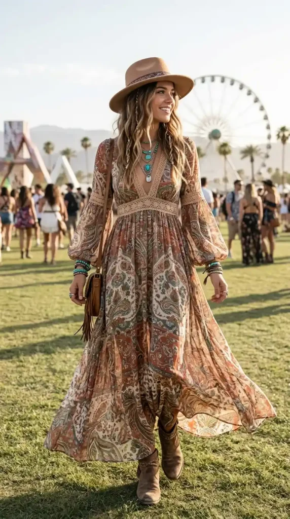 16 Dreamy Coachella Outfits for the Perfect Festival Aesthetic 3 flowy-maxi-dress-outfit