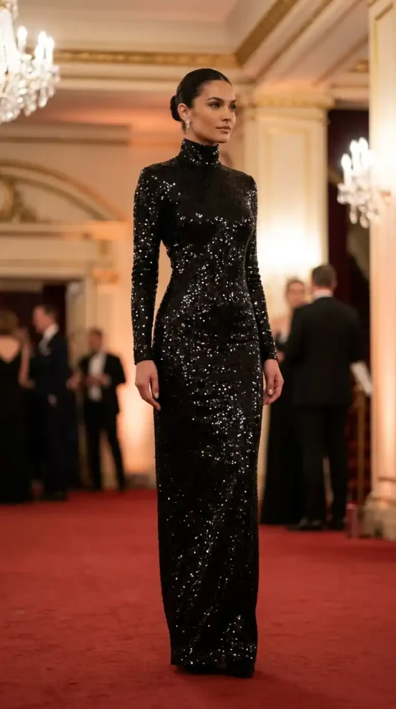 15 Trendy Glamour Dresses Ideas for a Chic & Modern Appearance 13 high-neck-column-gown