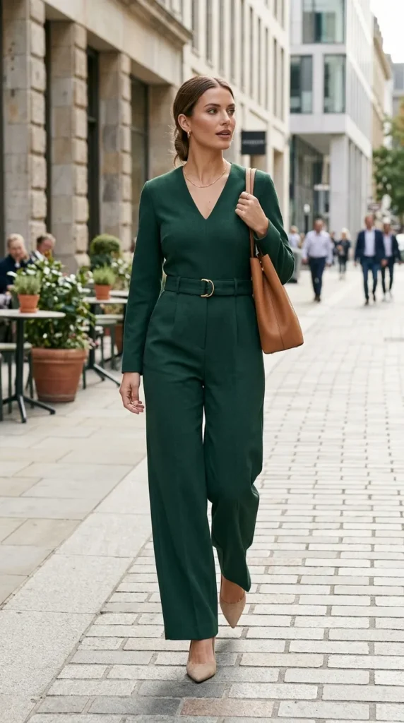 Green Jumpsuit Styles: 15+ Fashionable Ways to Wear It Confidently 13 hunter-green-tailored-jumpsuit