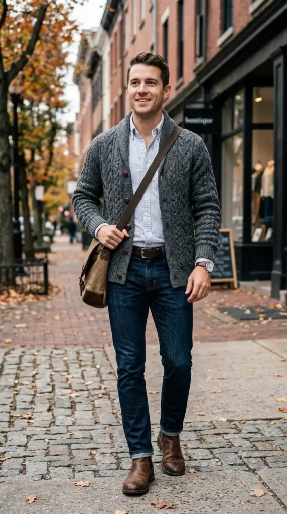 knit-cardigan-over-a-collared-shirt