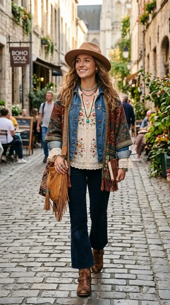 How to Wear Boho Blouses Outfits Like a Modern Bohemian Queen 11 layer-boho-blouses-under-jackets