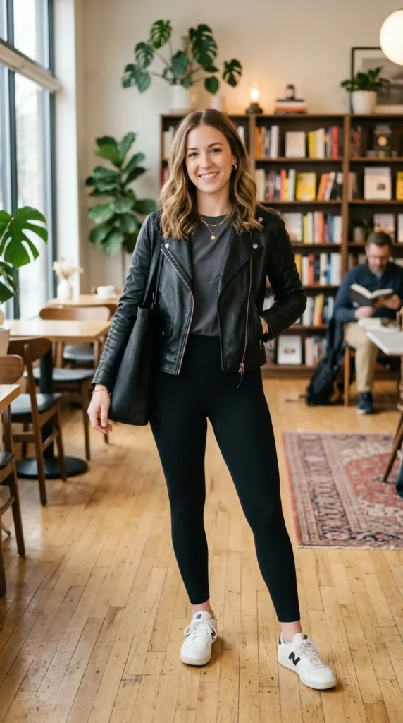 16 Cute Leggings Outfit Ideas for Easy Everyday Fashion Inspiration 12 leather-jacket-with-black-leggings