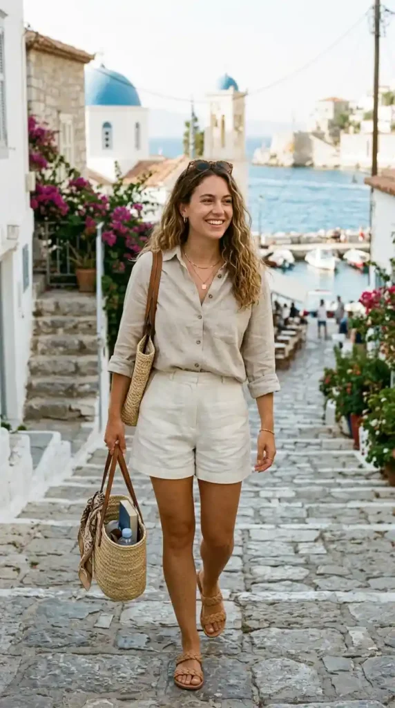 Vacation Outfit Ideas: 15 Stylish Looks for a Trendy Holiday Wardrobe 3 linen-shorts-and-relaxed-shirt
