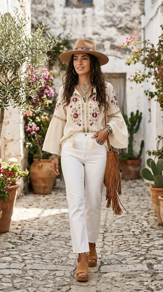 How to Wear Boho Blouses Outfits Like a Modern Bohemian Queen 15 match-with-white-jeans