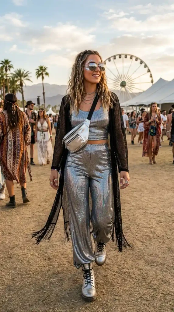 16 Dreamy Coachella Outfits for the Perfect Festival Aesthetic 15 metallic-festival-look