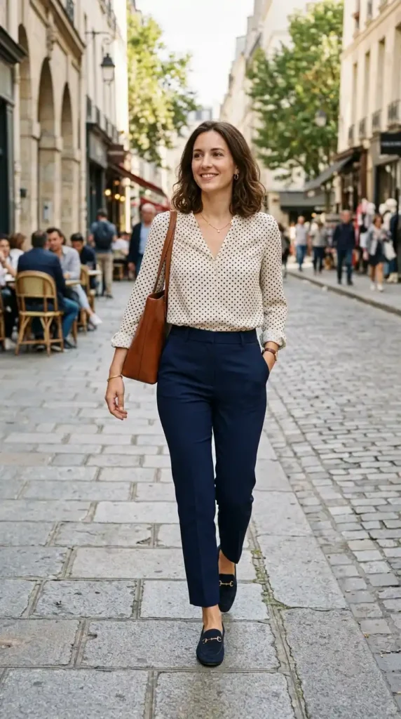 micro-dot-blouse-and-tailored-trousers