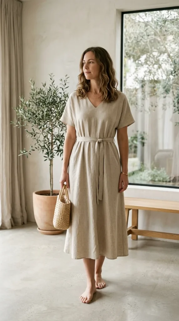 minimalist-neutral-midi-dress