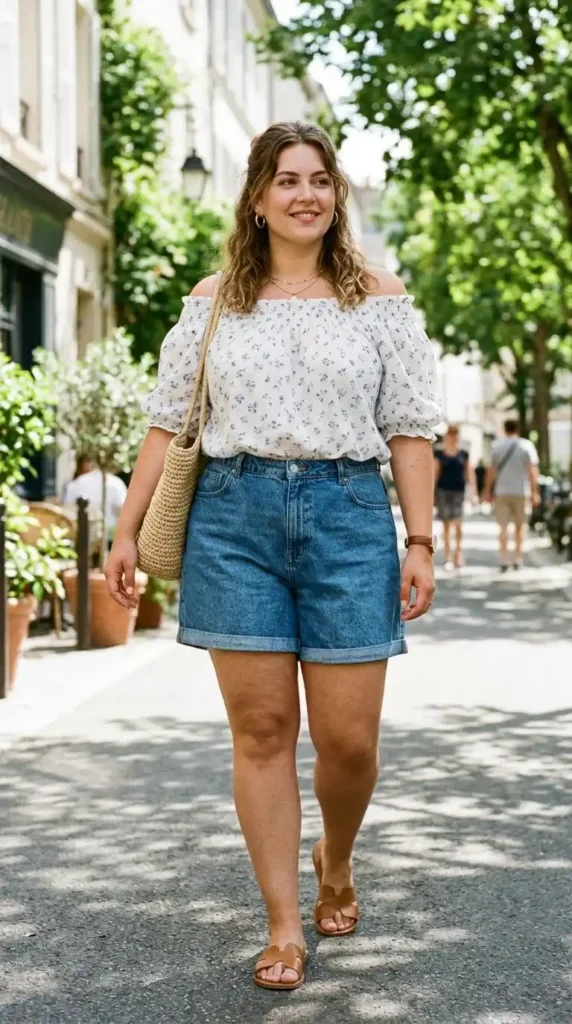 off-shoulder-blouse-with-shorts