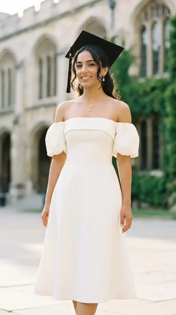 15 Women's Graduation Dress Ideas to Look Elegant on Your Big Day 14 off-shoulder-graduation-dress
