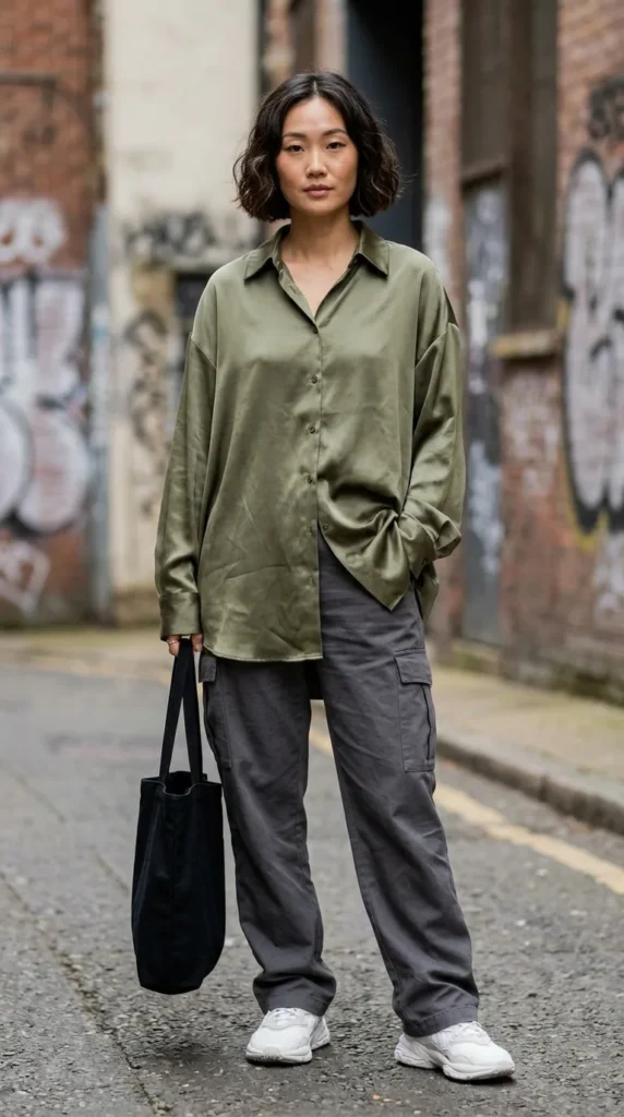 16 Trendy Oversized Shirt Styles for a Fashionable Streetwear Look 10 oversized-satin-shirt-style