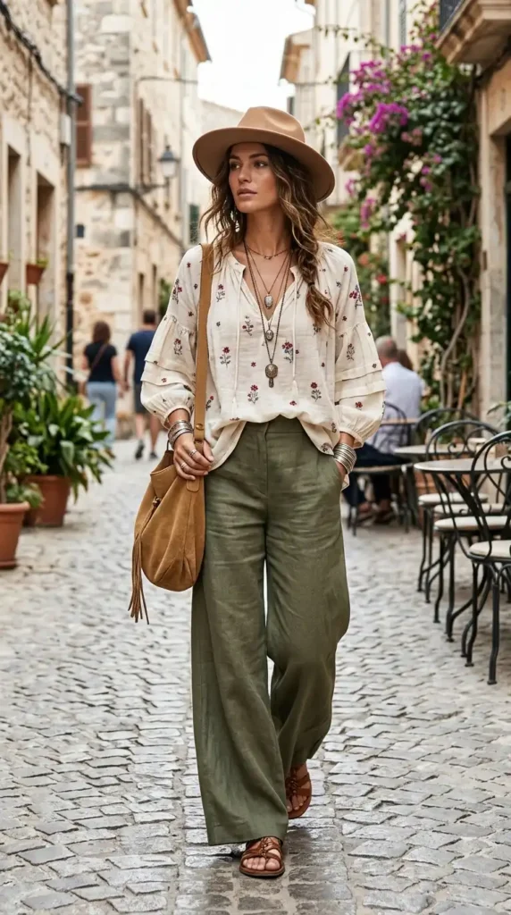 How to Wear Boho Blouses Outfits Like a Modern Bohemian Queen 2 pair-boho-blouses-with-wide-leg-pants