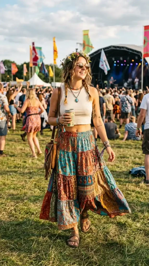 patchwork-maxi-skirt-with-a-simple-crop-tank